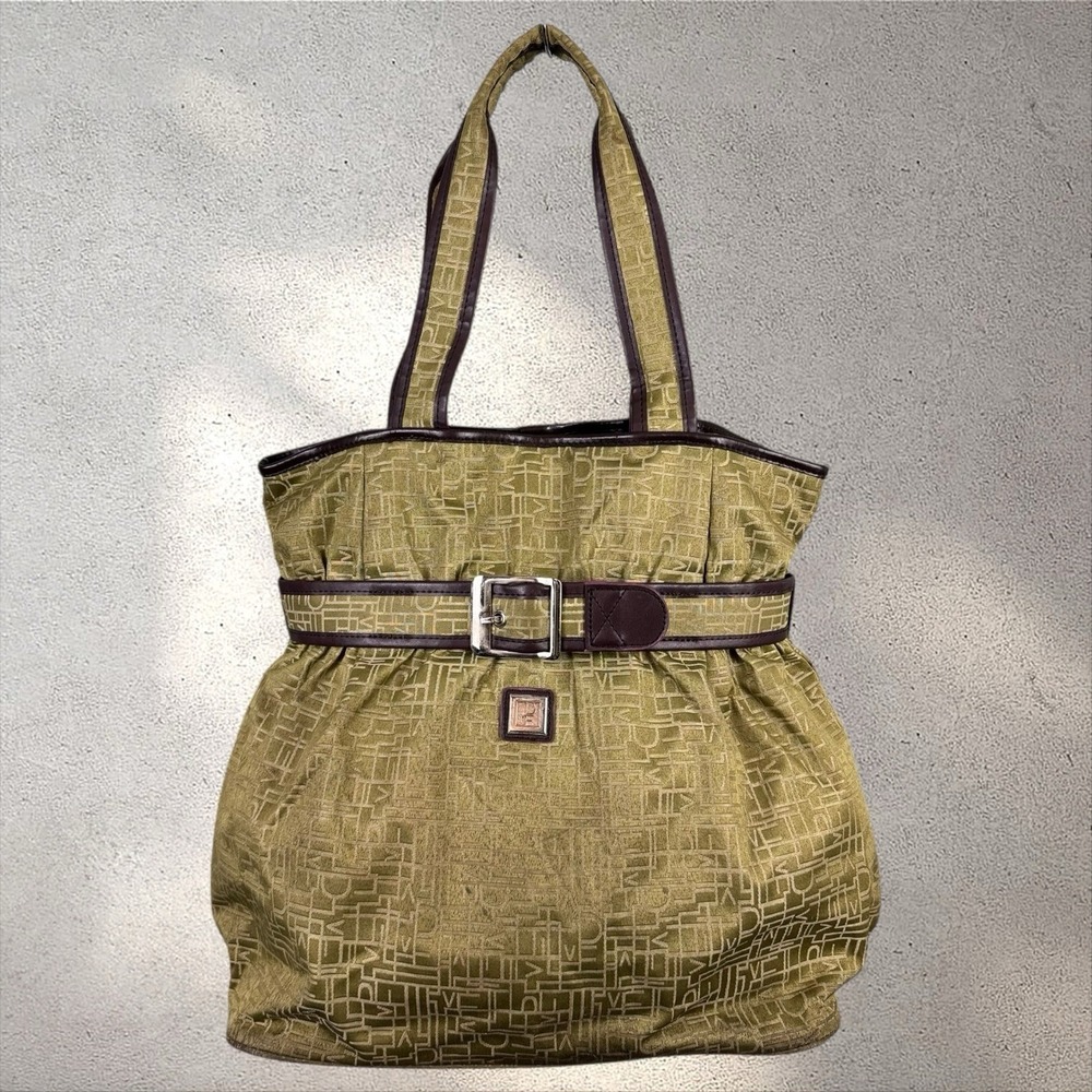 Diane von Furstenberg Green And Brown Monogram Canvas Travel Tote Bag